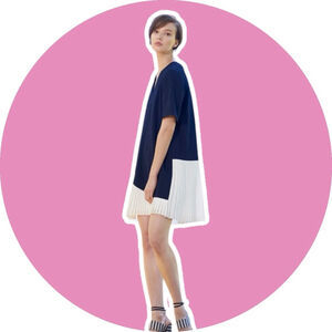 Tanya Taylor Sheath Dress with Pleated Skirt Navy/Blue XS-S